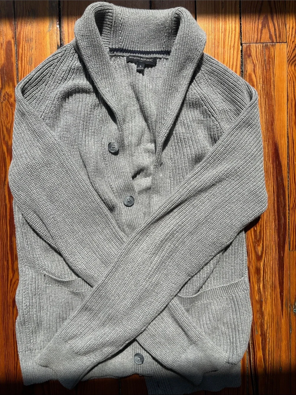 Banana Republic Heather Gray Shawl-Collar Button Front Cardigan